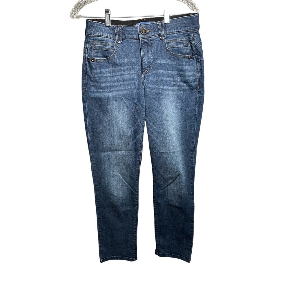 Democracy Size 6 Pants Absolution Denim Blue‎ Elastic Waist Stretch Zip